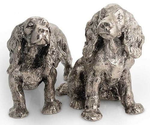 Lot 450 - Two modern cast silver plated spaniels, mark of Gucci