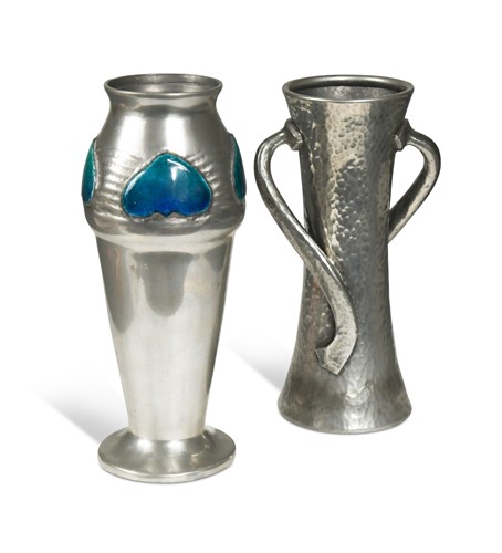 Lot 97 - Archibald Knox for Liberty & Co., a Tudric pewter and enamel vase