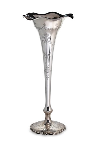 Lot 451 - An American metalwares silver trumpet vase of large proportions