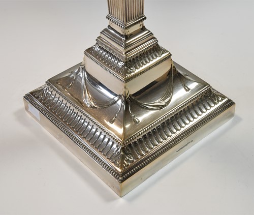 Lot 449 - A Victorian silver plated candlestick converted to a table lamp