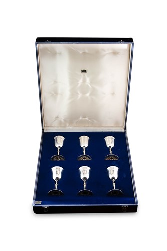 Lot 670 - Dublin - A cased set of six mid 20th century silver goblets