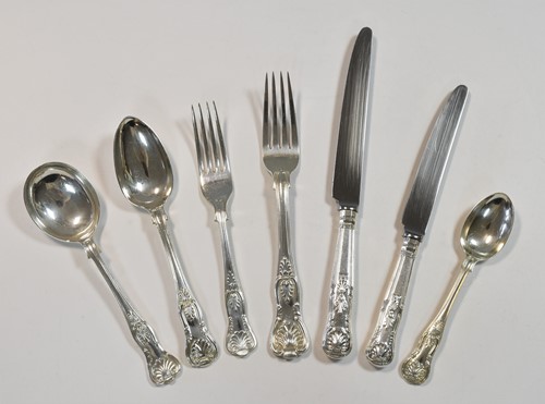 Lot 567 - An 84-piece harlequin set of Victorian and later silver cutlery and flatware with 2 additions