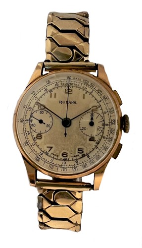 Lot 334 - Rodana - A Swiss 18ct gold chronograph wristwatch