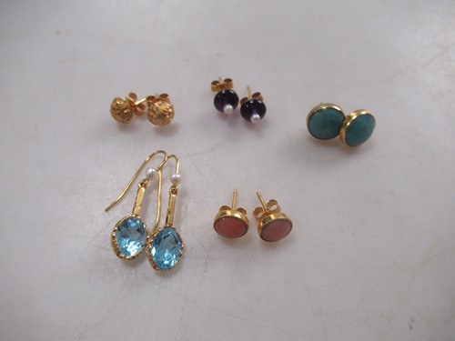 Lot 177 - Five pairs of assorted earrings, hallmarked or...