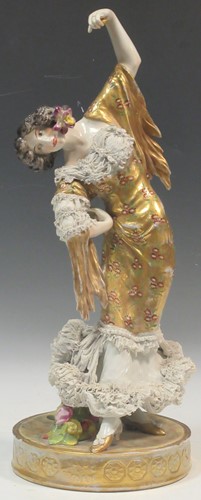 Lot 54 - Antique Dresden porcelain gilded lamp-stand...
