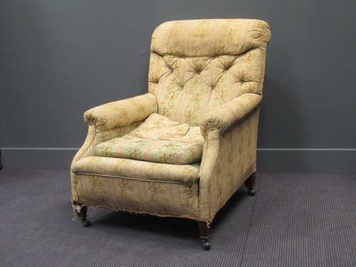 Lot 413 - A late Victorian mahogany button-back armchair...