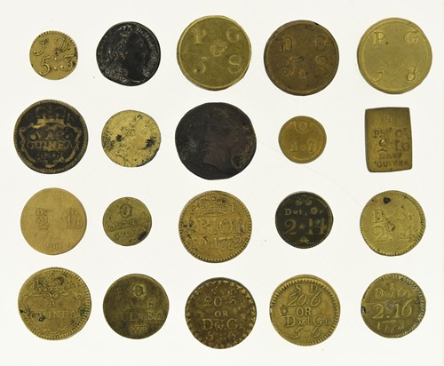 Lot 141 - A collection of 34 George III coin weights,...