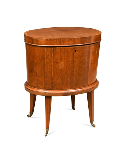 Lot 618 - A crossbanded mahogany oval cellarette on stand, 19th century