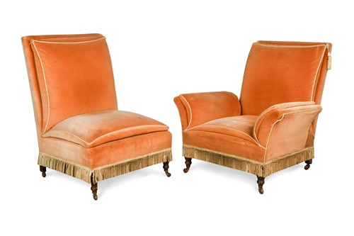 Lot 711 - Two similar Edwardian upholstered chairs