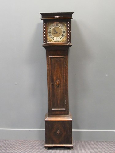 Lot 155 - A small oak longcase clock, the hood with...