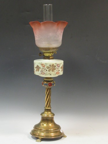 Lot 61 - A Victorian brass oil lamp, the ecclesiastical...