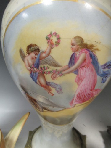 Lot 115 - Four Victorian oil lamps, 65cm tall, 63cm tall,...
