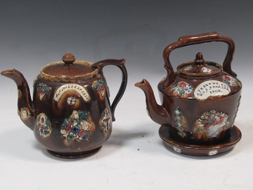 Lot 24 - A bargeware teapot inscribed R J Gilbert 1873,...