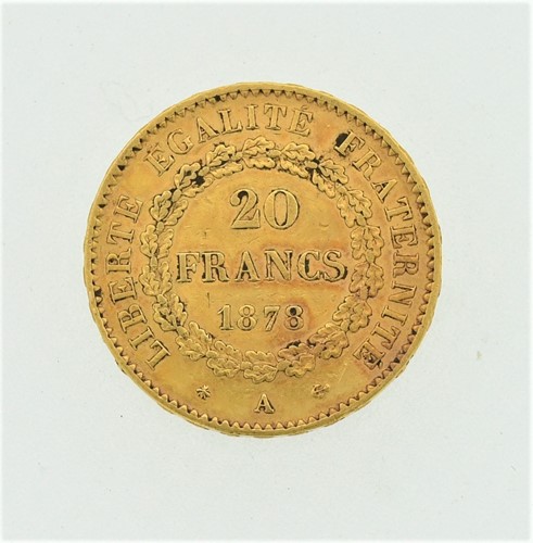 Lot 156 - France 20 Francs gold coin 1878, 6.4g