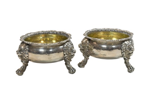 Lot 475 - A pair of George II silver cauldron salts