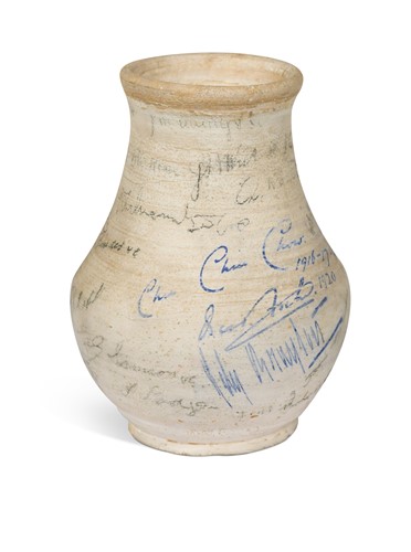 Lot 38 - A small pottery baluster vase, signed by the cast of Chu Chin Chow