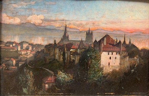 Lot 289 - Two continental views The skyline of a town...