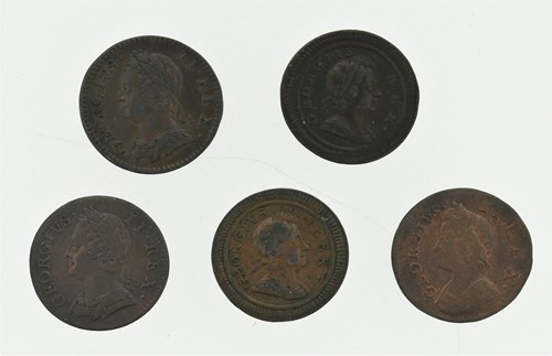 Lot 134 - Farthings, George I & II. 1719 large lettering,...