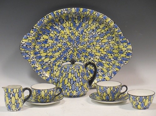 Lot 33 - An Art Deco Shelley China bubbles pattern bachelor's tea set, circa 1925, pattern no. 11182