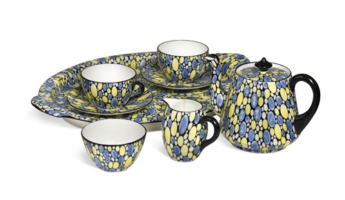 Lot 33 - An Art Deco Shelley China bubbles pattern bachelor's tea set, circa 1925, pattern no. 11182