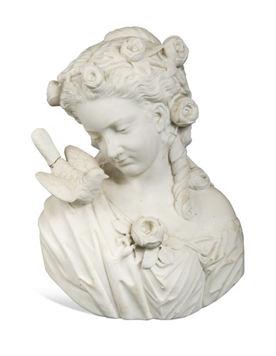 Lot 528 - After Auguste Joseph Peiffer, 19th century, a carved marble bust of a young woman