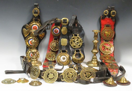 Lot 107 - A collection of horse brasses together with a...