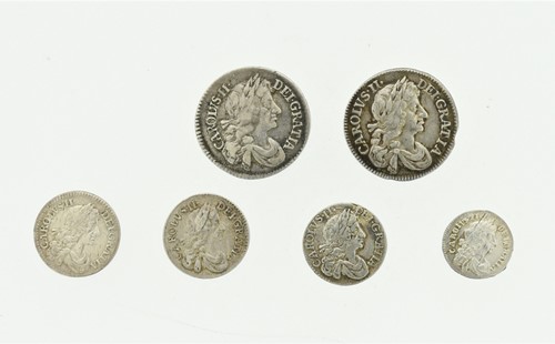 Lot 71 - Charles II Maundy money, 4d 1679 (x2), 2d 1681,...