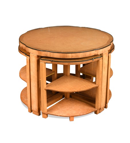 Lot 234 - An Art Deco birds eye maple nest of tables, in the manner of Epstein