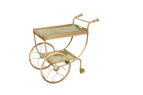 Lot 211 - A two-tier brass drinks trolley