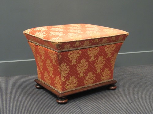 Lot 400 - A Victorian walnut ottoman on squat bun feet...