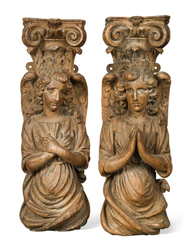Lot 386 - A pair of oak caryatid terms, 17th century