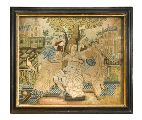 Lot 342 - An embroidered panel, 17th century