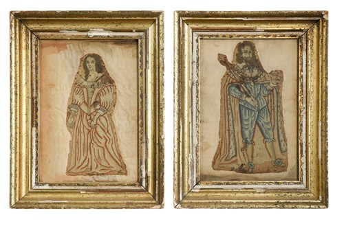 Lot 280 - A pair of English embroidery panels, 17th century