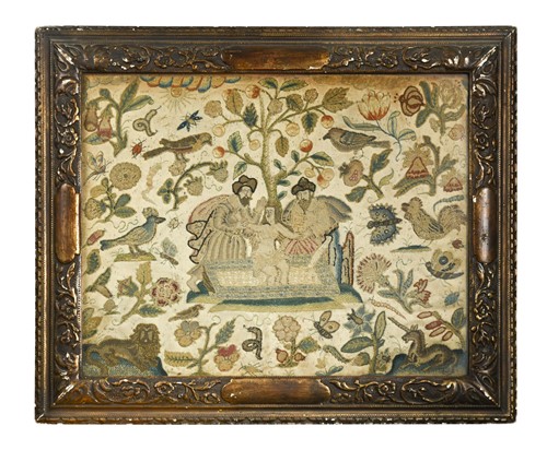 Lot 289 - A stumpwork panel, 17th century