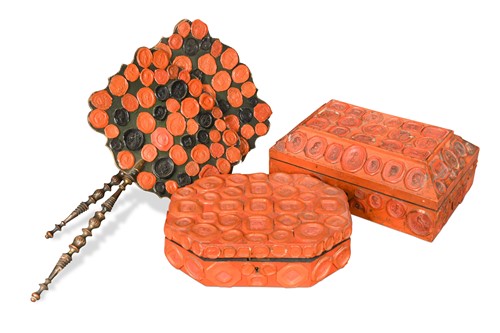 Lot 565 - Two decorative caskets applied with red wax seals, 19/20th century
