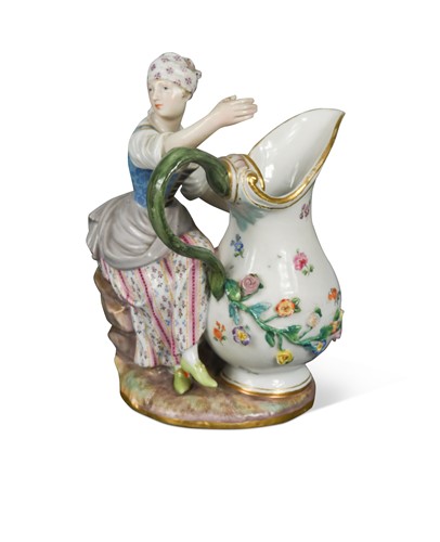 Lot 609 - A Meissen figure of a lady with a jug, late 19th/early 20th century
