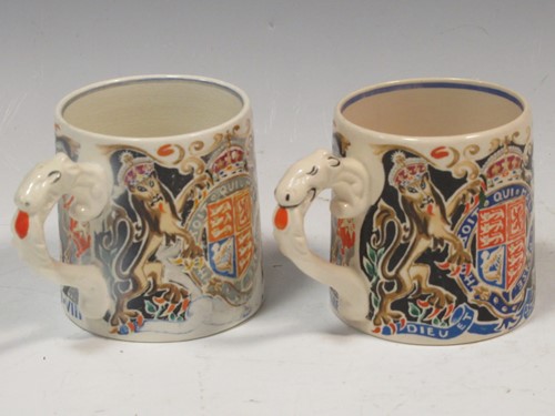 Lot 12 - Laura Knight coronation mugs, 8.5cm high (2)