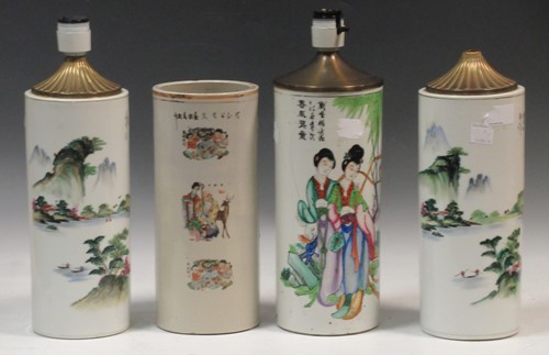Lot 55 - Four 20th century Oriental ceramic lamp bases,...