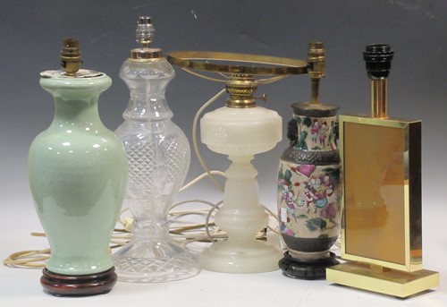 Lot 57 - Five various lamps to include a green crackle...