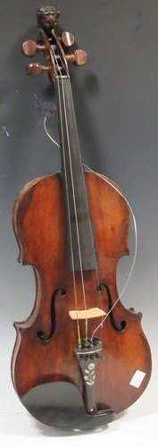 Lot 97 - A violin with inlaid mother-of-pearl and carve...
