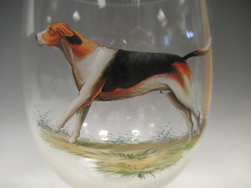 Lot 51 - Three large wine glasses hand painted with...