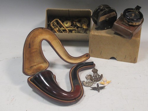Lot 83 - A leather cased compass, small collection...