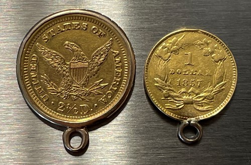 Lot 201 - USA gold 2.5dollar coin 1901, mounted as a...