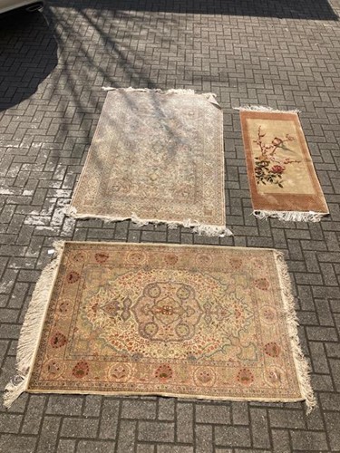 Lot 561 - Two Chinese silk carpets 197 x 126cm / 174 x...