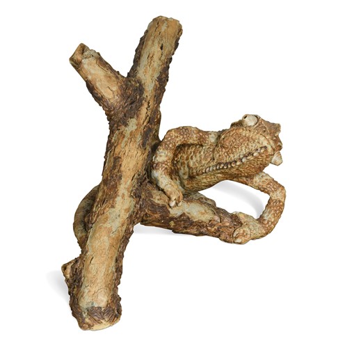 Lot 64 - David Cooke (1970-), a ceramic sculpture of a chameleon on a branch, 1996