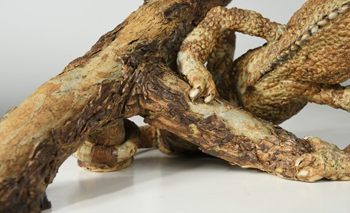 Lot 90 - David Cooke (1970-), a ceramic sculpture of a chameleon on a branch, 1996