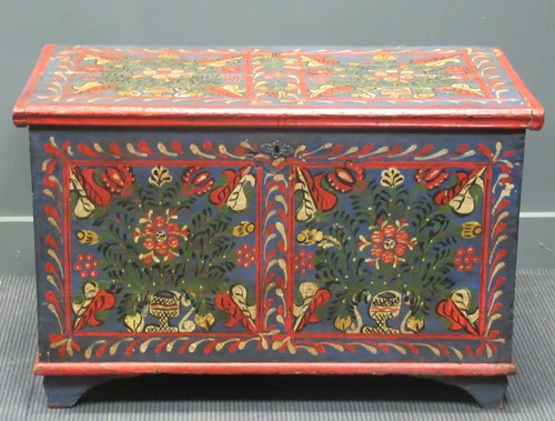Lot 460 - An 18th century Swiss painted chest, 63 x 101...