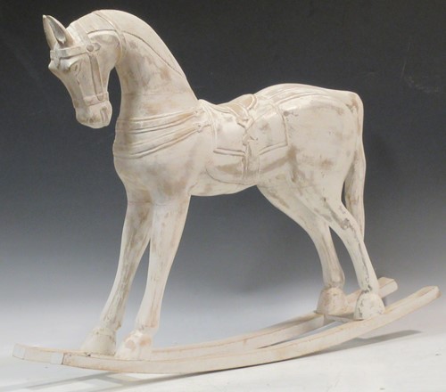 Lot 387 - A small white painted rocking horse, 59cm high