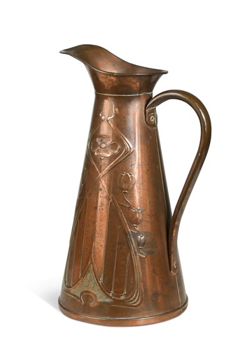 Lot 93 - Joseph Sankey & Sons, an Art Nouveau copper pitcher