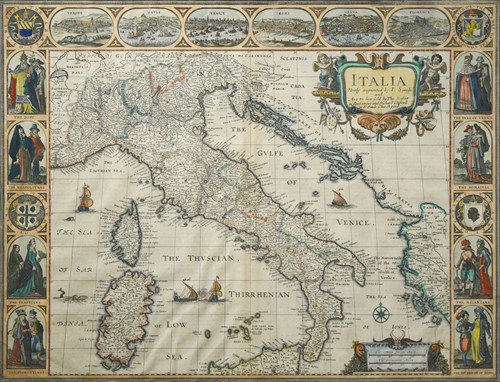 Lot 59 - John Speed A map of Italy with inset views of...